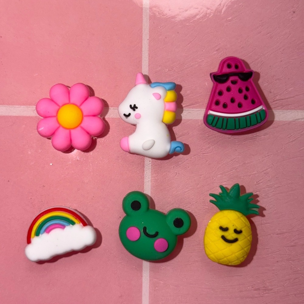 Wish DIY Charms Set Rainbow Unicorn Frog Watermelon Pineapple Flower Rubber 6pc